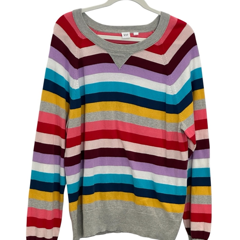 GAP Multicolor Striped Crew Neck Sweater- Large- Rainbow-